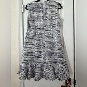 Elie Tahari Blue and White and silver Tweed Midi Dress